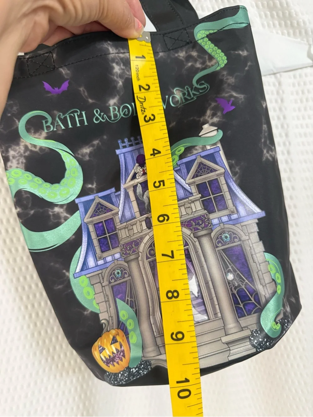 Bath & Body Works Black Tote with Purple Haunted House & Green Tentacles